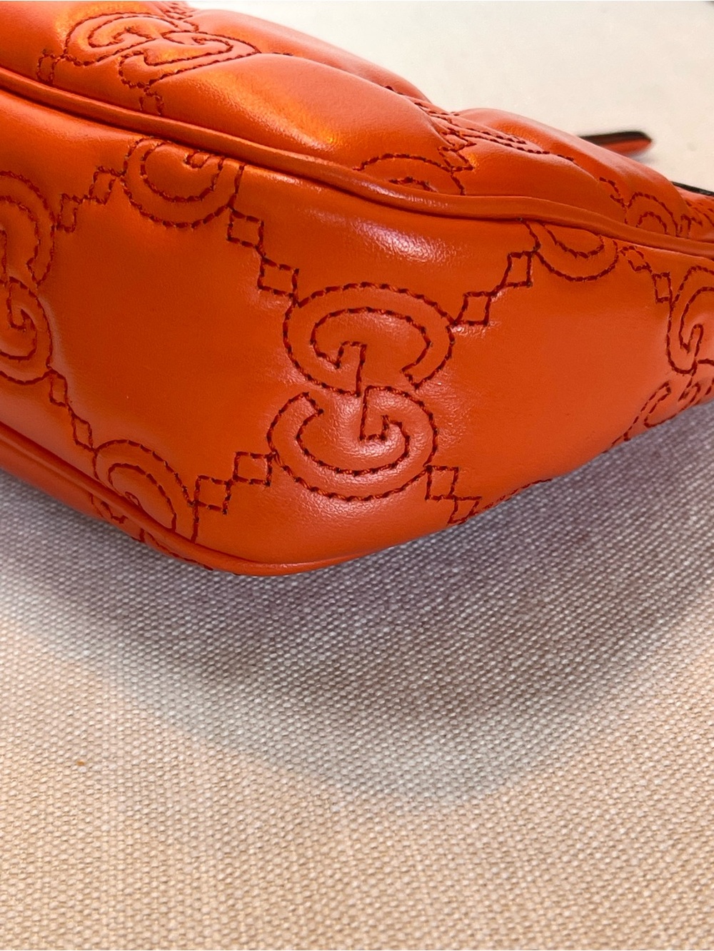 NEW GUCCI GG QUILTED MATELASSE’ SHOULDER CROSSBODY ORANGE CALF LEATHER BAG ITALY - Picture 11 of 17